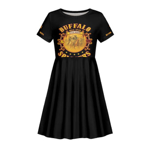 Honor Buffalo Soldiers Kid Short Sleeve Dress African American Cavalry Black Version - African Pride