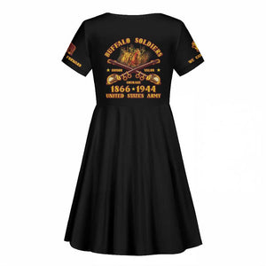 Honor Buffalo Soldiers Kid Short Sleeve Dress African American Cavalry Black Version - African Pride