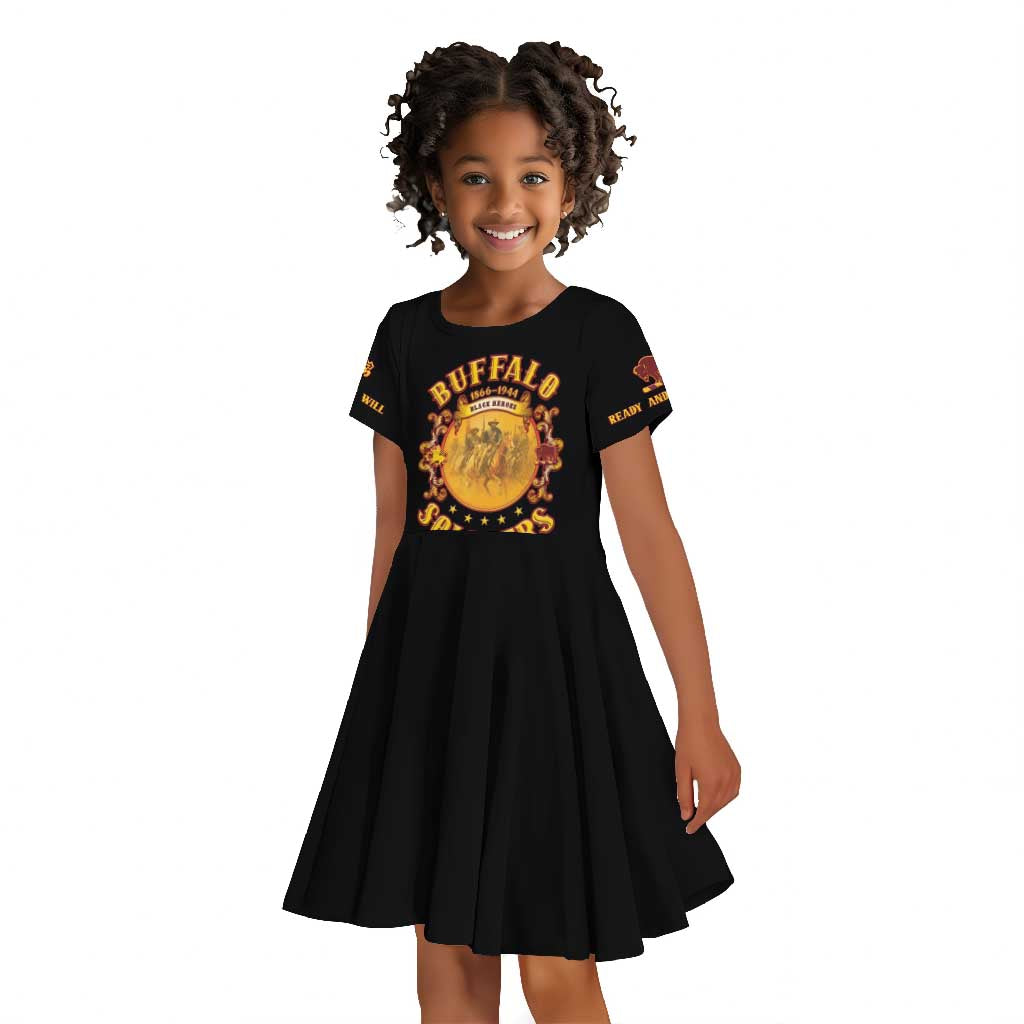 Honor Buffalo Soldiers Kid Short Sleeve Dress African American Cavalry Black Version - African Pride