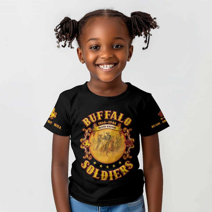 Honor Buffalo Soldiers Kid T shirt African American Cavalry Black Version - African Pride