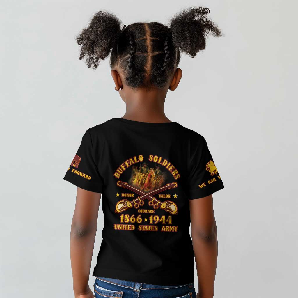 Honor Buffalo Soldiers Kid T shirt African American Cavalry Black Version - African Pride