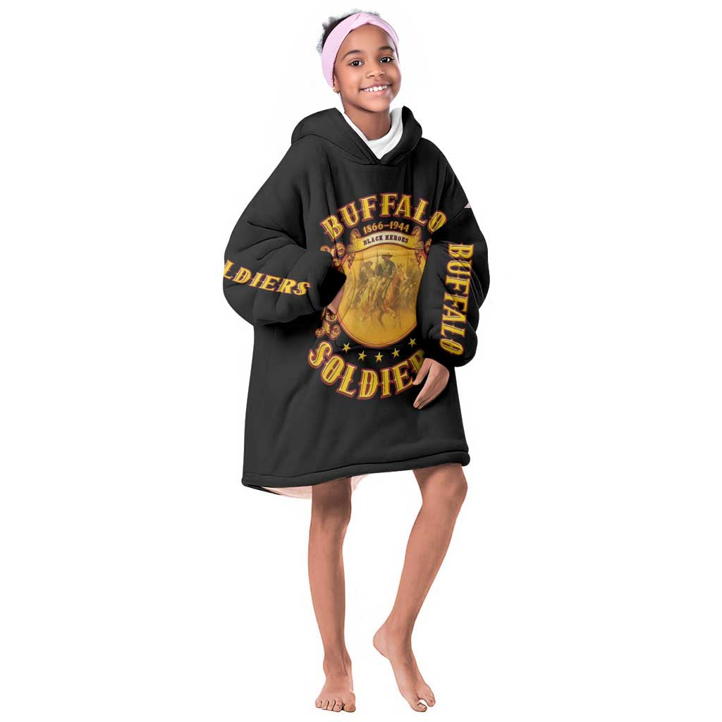 Honor Buffalo Soldiers Kid Wearable Blanket Hoodie African American Cavalry Black Version - African Pride