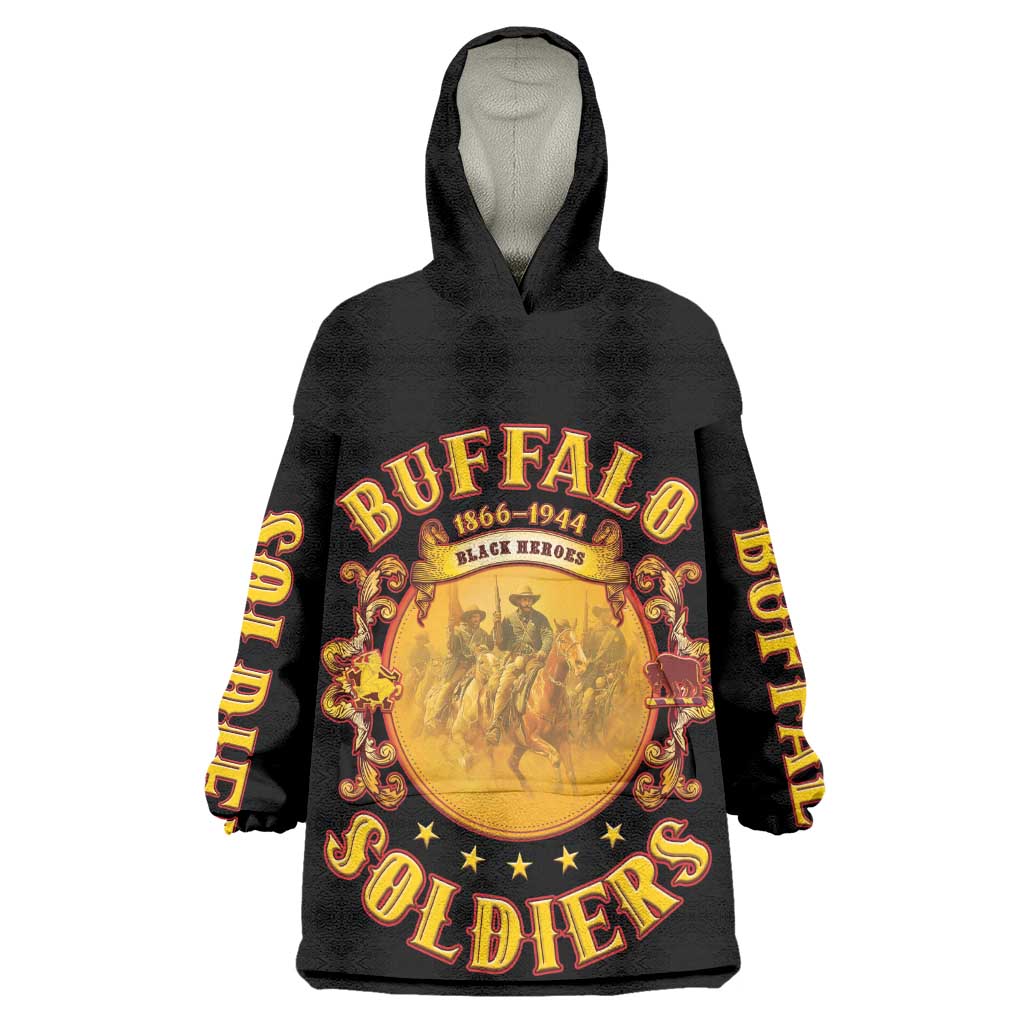 Honor Buffalo Soldiers Kid Wearable Blanket Hoodie African American Cavalry Black Version - African Pride