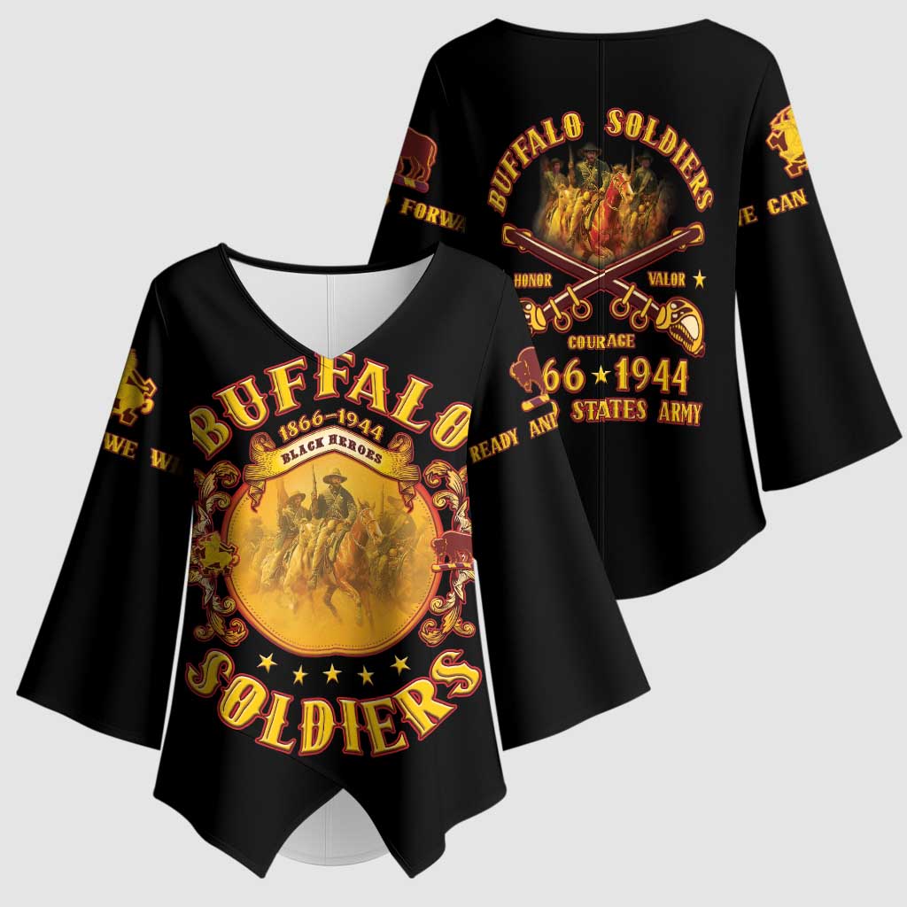 Honor Buffalo Soldiers Kimono Sleeve Blouse African American Cavalry Black Version