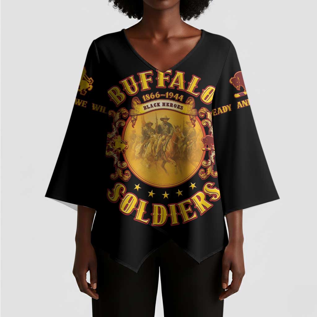 Honor Buffalo Soldiers Kimono Sleeve Blouse African American Cavalry Black Version