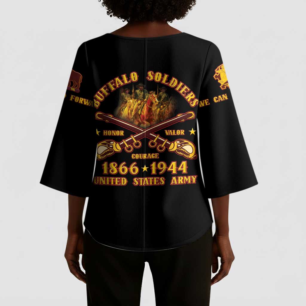 Honor Buffalo Soldiers Kimono Sleeve Blouse African American Cavalry Black Version