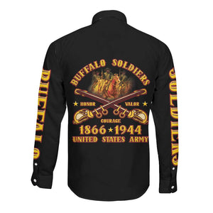 Honor Buffalo Soldiers Long Sleeve Button Shirt African American Cavalry Black Version - African Pride