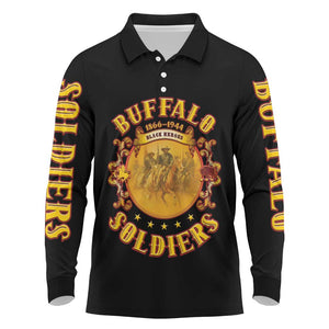 Honor Buffalo Soldiers Long Sleeve Polo Shirt African American Cavalry Black Version - African Pride
