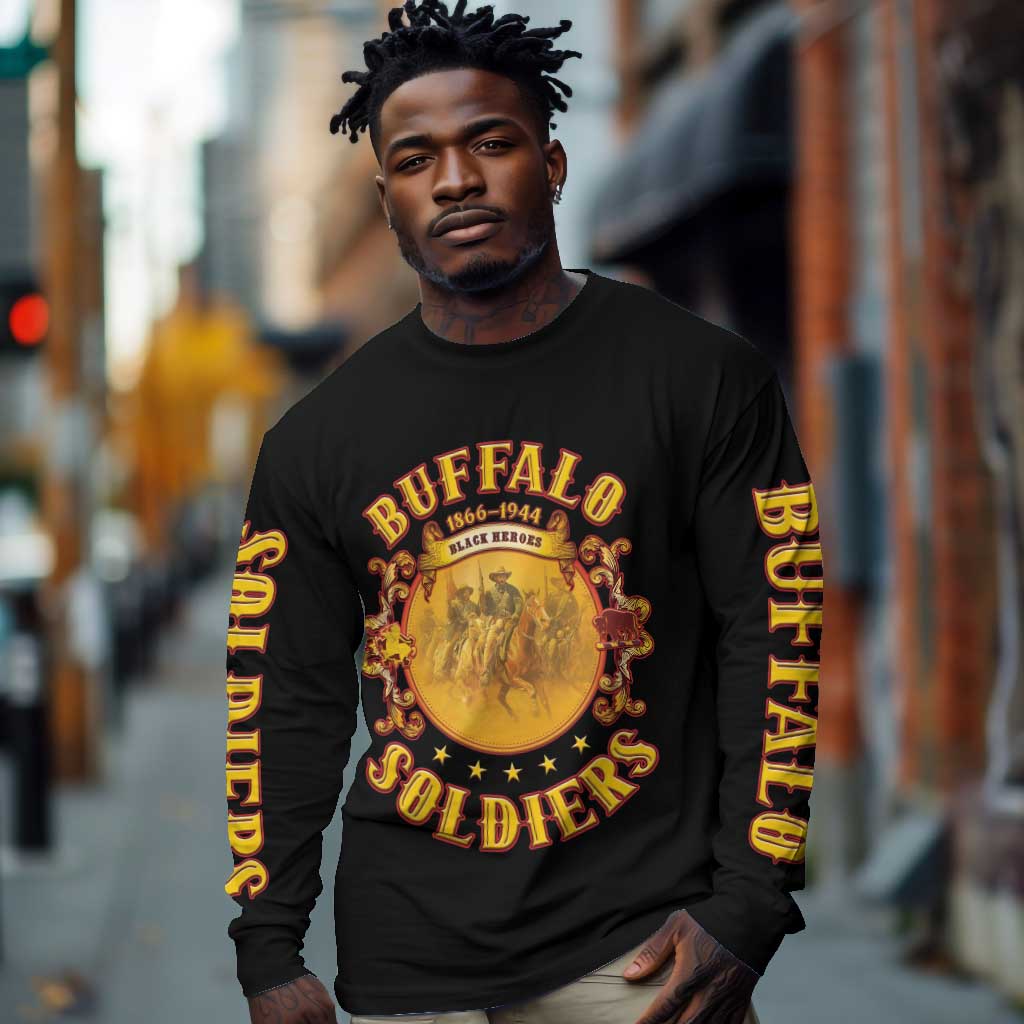 Honor Buffalo Soldiers Long Sleeve Shirt African American Cavalry Black Version - African Pride