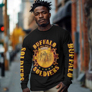 Honor Buffalo Soldiers Long Sleeve Shirt African American Cavalry Black Version - African Pride