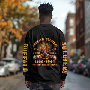 Honor Buffalo Soldiers Long Sleeve Shirt African American Cavalry Black Version - African Pride