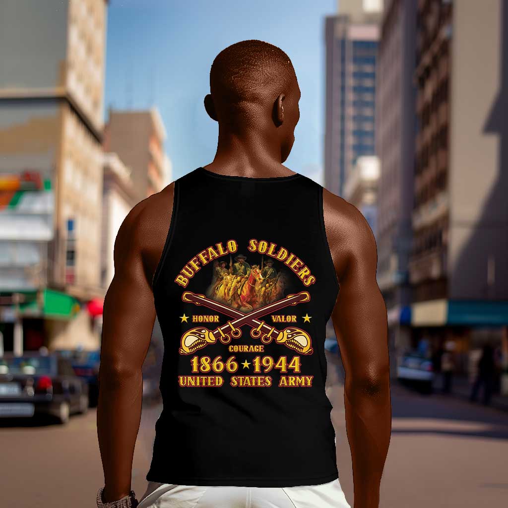 Honor Buffalo Soldiers Men Tank Top African American Cavalry Black Version - African Pride