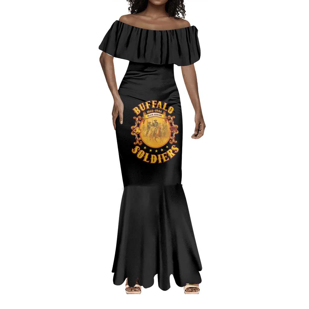 Honor Buffalo Soldiers Mermaid Dress African American Cavalry Black Version - African Pride
