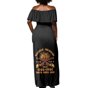 Honor Buffalo Soldiers Off Shoulder Maxi Dress African American Cavalry Black Version - African Pride