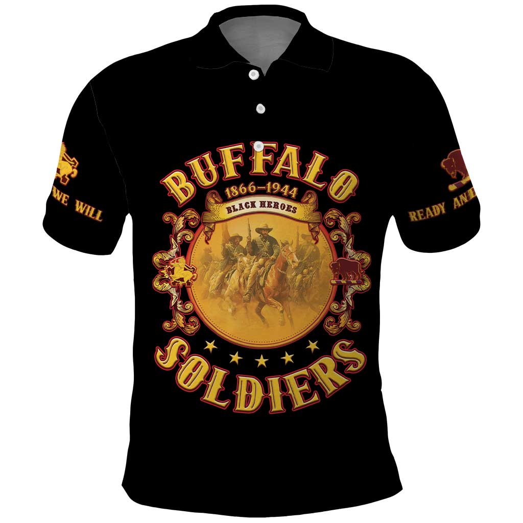 Honor Buffalo Soldiers Polo Shirt African American Cavalry Black Version - African Pride