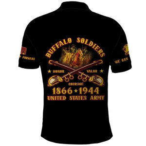 Honor Buffalo Soldiers Polo Shirt African American Cavalry Black Version - African Pride