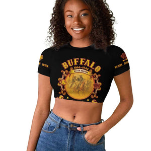 Honor Buffalo Soldiers Raglan Cropped T shirt African American Cavalry Black Version - African Pride
