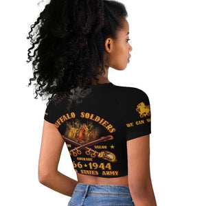 Honor Buffalo Soldiers Raglan Cropped T shirt African American Cavalry Black Version - African Pride