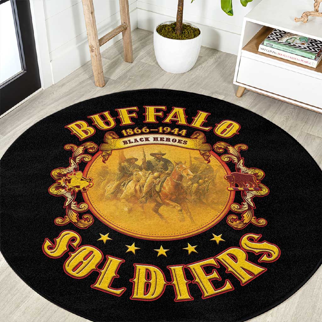Honor Buffalo Soldiers Round Carpet African American Cavalry Black Version - African Pride