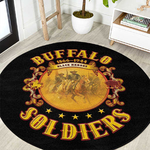 Honor Buffalo Soldiers Round Carpet African American Cavalry Black Version - African Pride