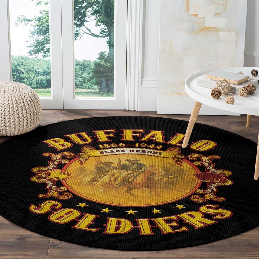 Honor Buffalo Soldiers Round Carpet African American Cavalry Black Version - African Pride
