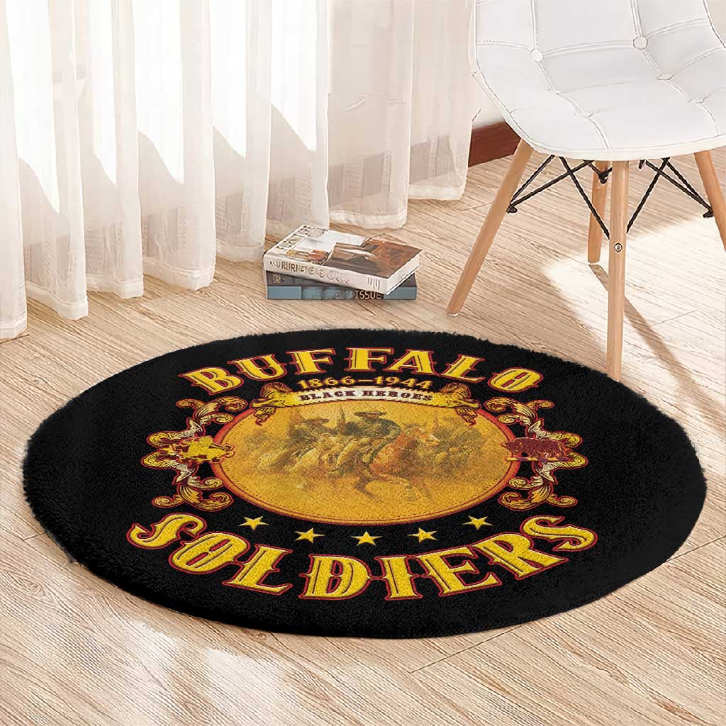 Honor Buffalo Soldiers Round Carpet African American Cavalry Black Version - African Pride