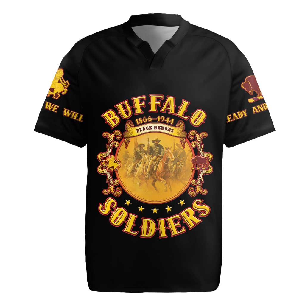 Honor Buffalo Soldiers Rugby Jersey African American Cavalry Black Version - African Pride
