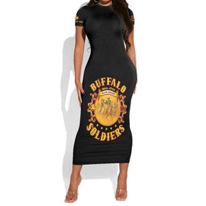 Honor Buffalo Soldiers Short Sleeve Bodycon Dress African American Cavalry Black Version - African Pride