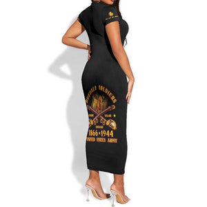 Honor Buffalo Soldiers Short Sleeve Bodycon Dress African American Cavalry Black Version - African Pride