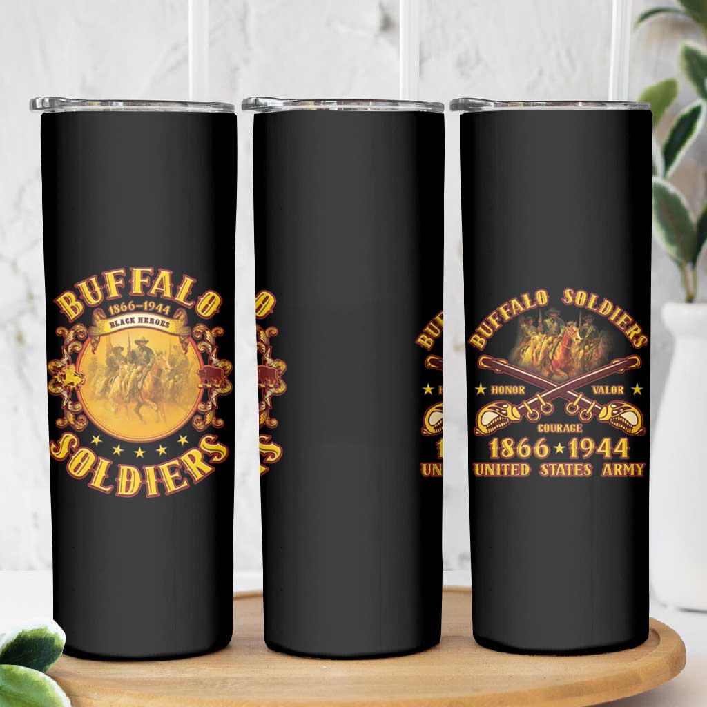 Honor Buffalo Soldiers Skinny Tumbler African American Cavalry Black Version - African Pride