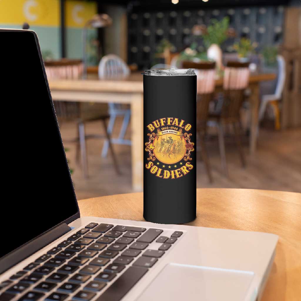 Honor Buffalo Soldiers Skinny Tumbler African American Cavalry Black Version - African Pride