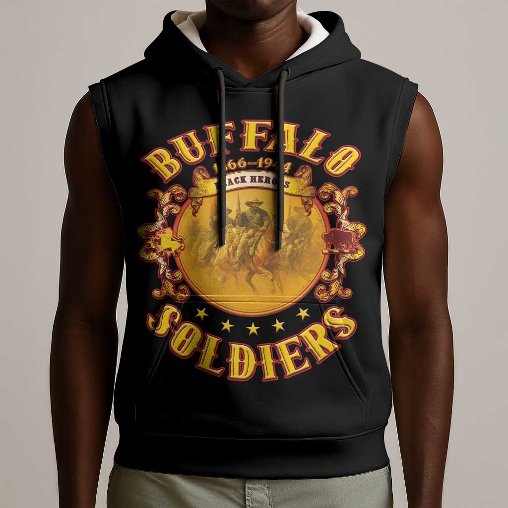 Honor Buffalo Soldiers Sleeveless Hoodie African American Cavalry Black Version - African Pride