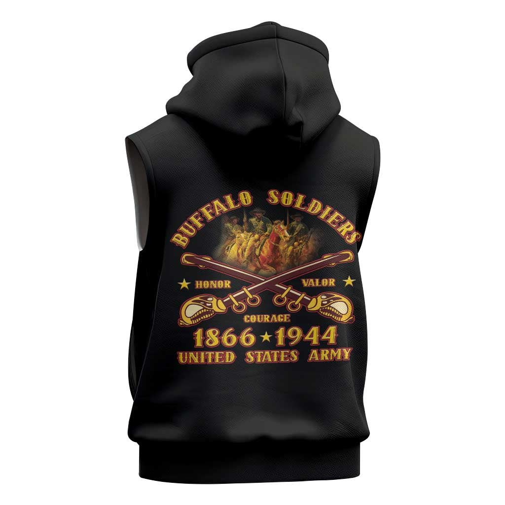 Honor Buffalo Soldiers Sleeveless Zip Hoodie African American Cavalry Black Version - African Pride
