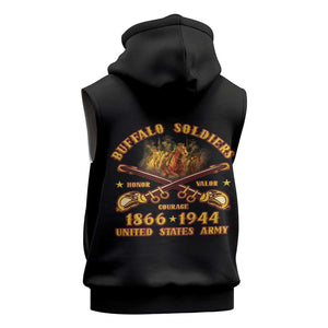 Honor Buffalo Soldiers Sleeveless Zip Hoodie African American Cavalry Black Version - African Pride