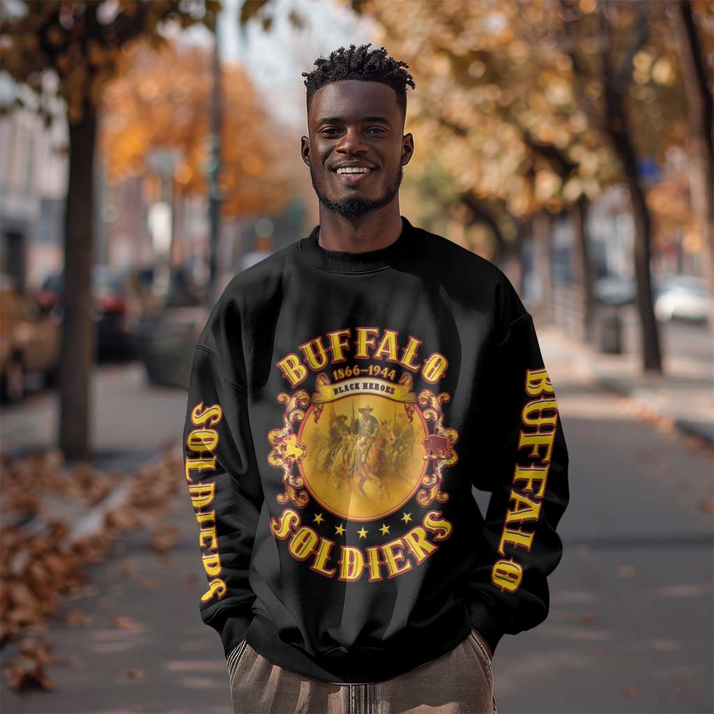 Honor Buffalo Soldiers Sweatshirt African American Cavalry Black Version - African Pride