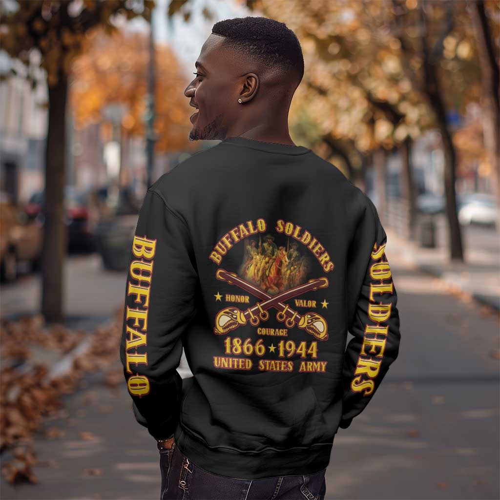 Honor Buffalo Soldiers Sweatshirt African American Cavalry Black Version - African Pride