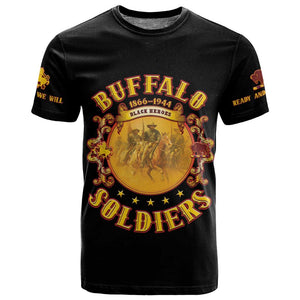 Honor Buffalo Soldiers T shirt African American Cavalry Black Version - African Pride