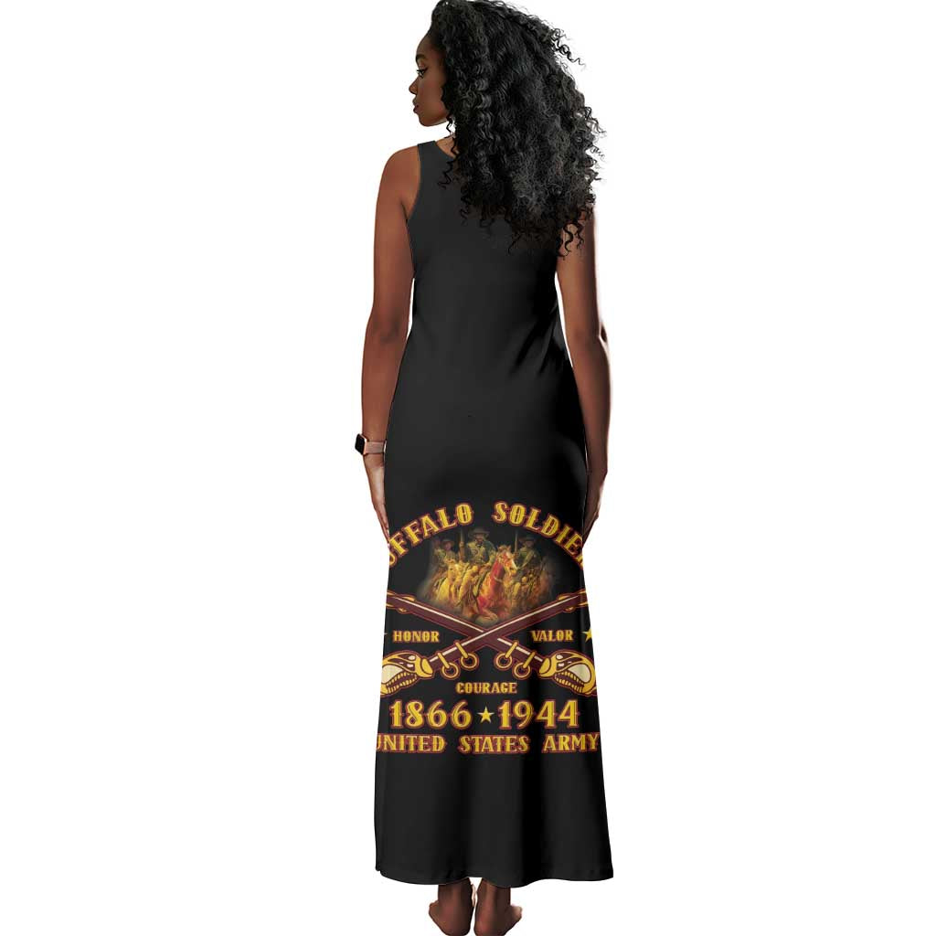 Honor Buffalo Soldiers Tank Maxi Dress African American Cavalry Black Version - African Pride