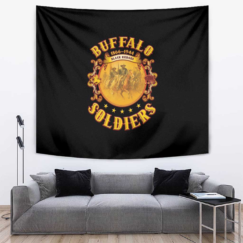 Honor Buffalo Soldiers Tapestry African American Cavalry Black Version - African Pride