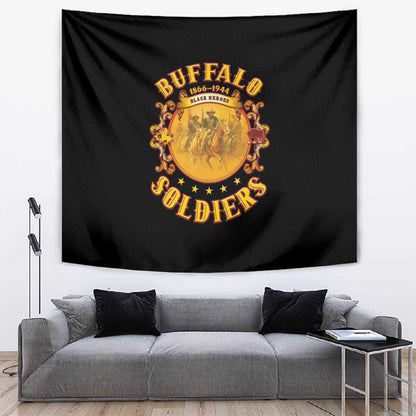 Honor Buffalo Soldiers Tapestry African American Cavalry Black Version - African Pride