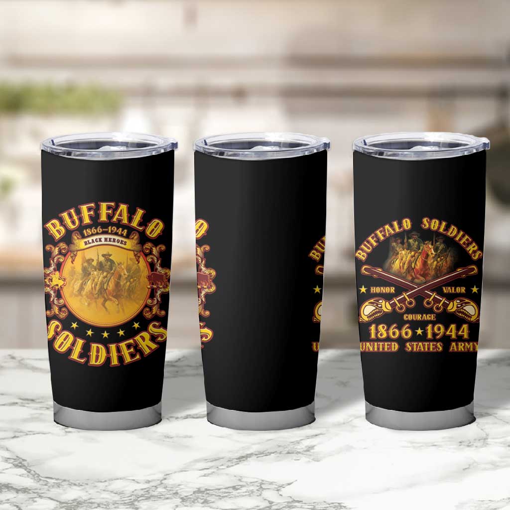 Honor Buffalo Soldiers Tumbler Cup African American Cavalry Black Version - African Pride