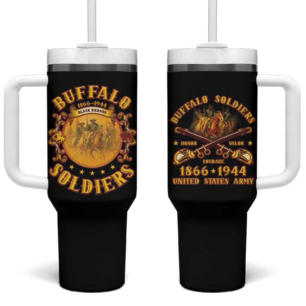 Honor Buffalo Soldiers Tumbler With Handle African American Cavalry Black Version - African Pride