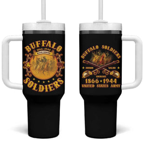 Honor Buffalo Soldiers Tumbler With Handle African American Cavalry Black Version - African Pride
