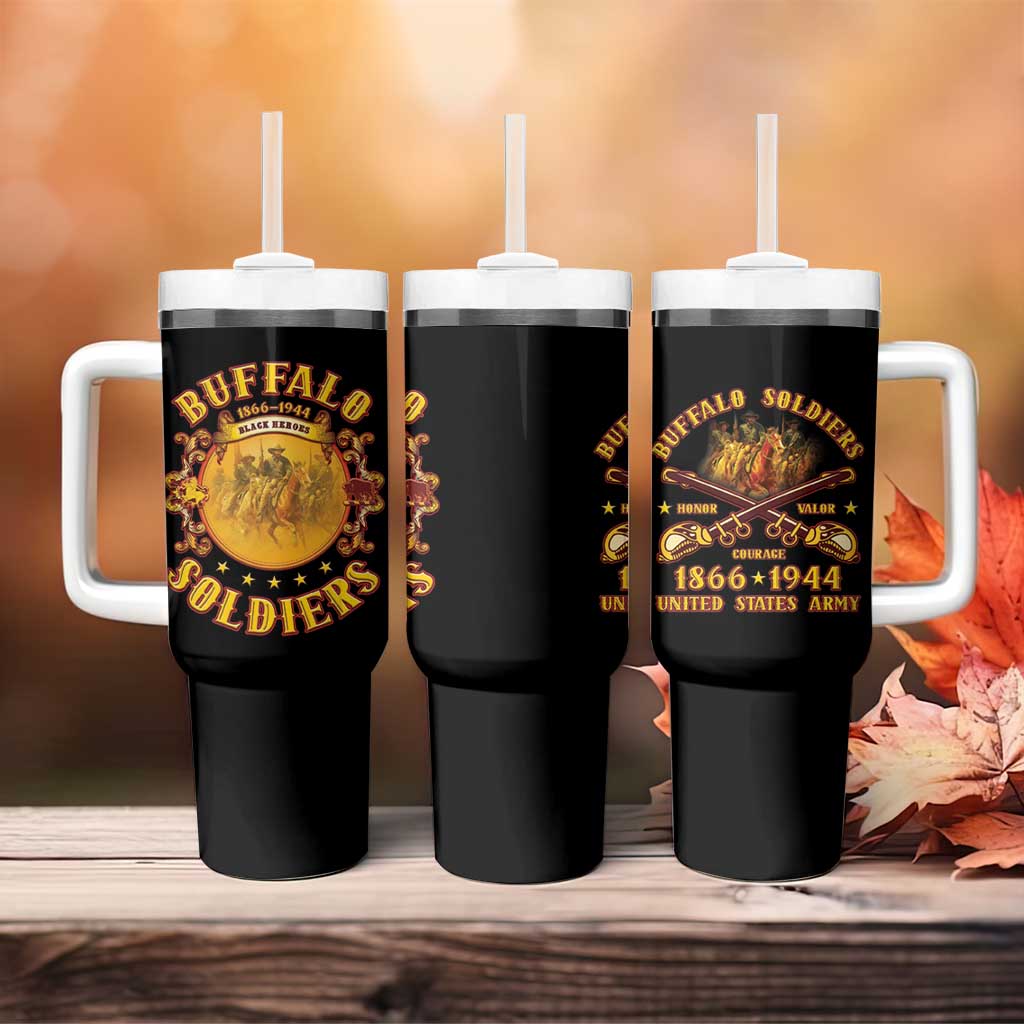 Honor Buffalo Soldiers Tumbler With Handle African American Cavalry Black Version - African Pride