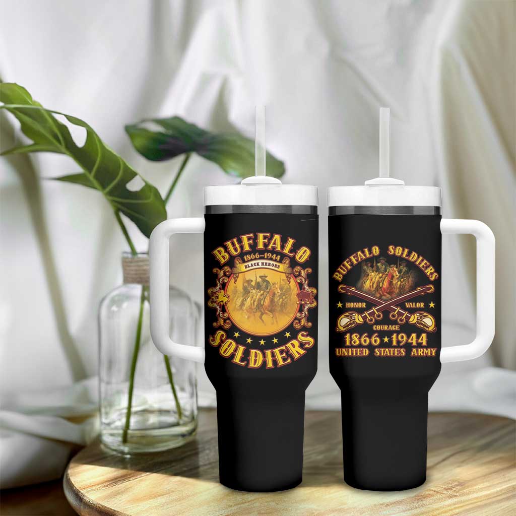 Honor Buffalo Soldiers Tumbler With Handle African American Cavalry Black Version - African Pride