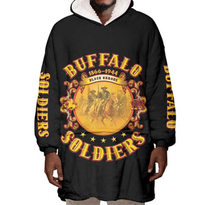 Honor Buffalo Soldiers Wearable Blanket Hoodie African American Cavalry Black Version - African Pride