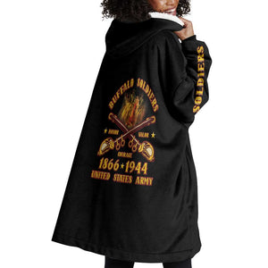 Honor Buffalo Soldiers Wearable Blanket Hoodie African American Cavalry Black Version - African Pride