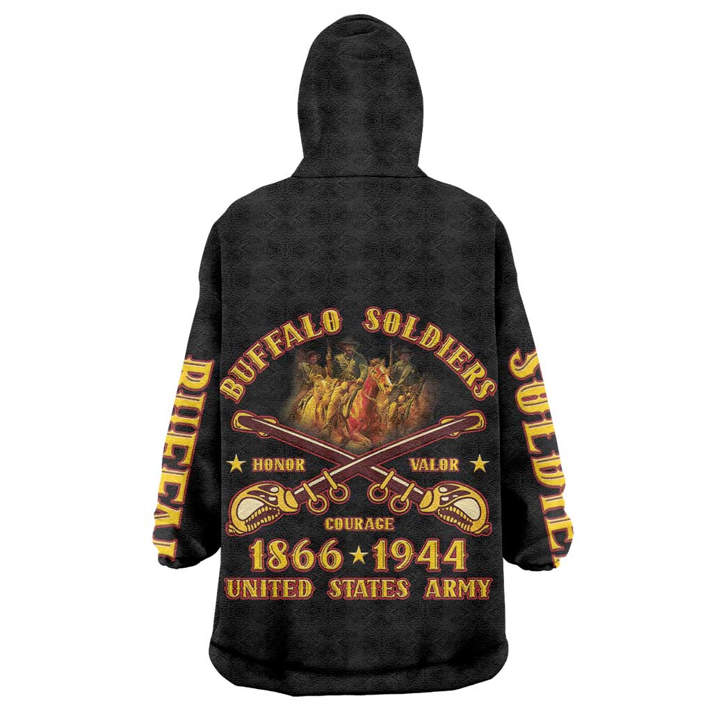 Honor Buffalo Soldiers Wearable Blanket Hoodie African American Cavalry Black Version - African Pride