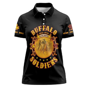 Honor Buffalo Soldiers Women Polo Shirt African American Cavalry Black Version - African Pride