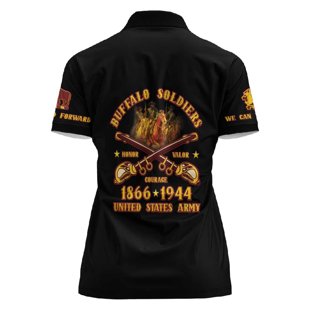 Honor Buffalo Soldiers Women Polo Shirt African American Cavalry Black Version - African Pride